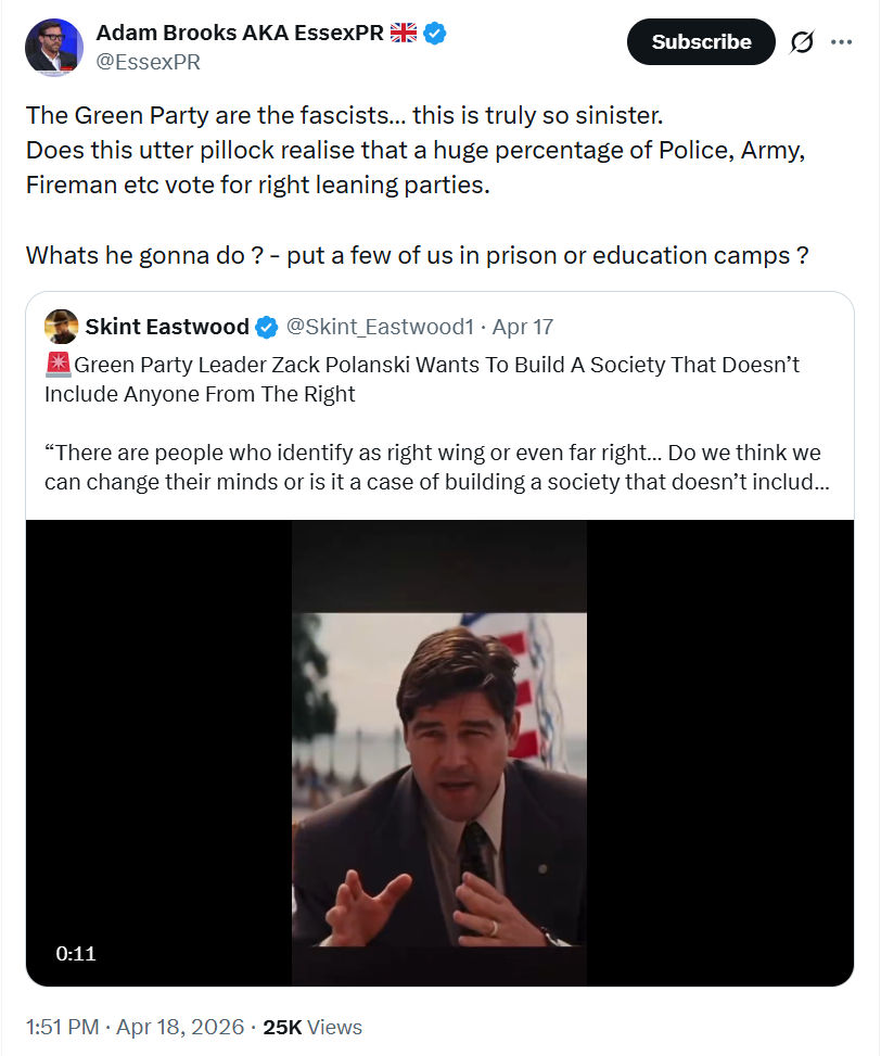 Adam Brooks: The Green Party are the fascists…
