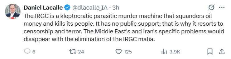 Daniel Lacalle: The IRGC is a kleptocratic parasitic murder machine…