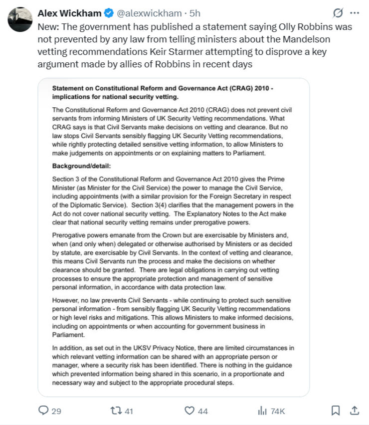 Alex Wickham: New: The government has published…