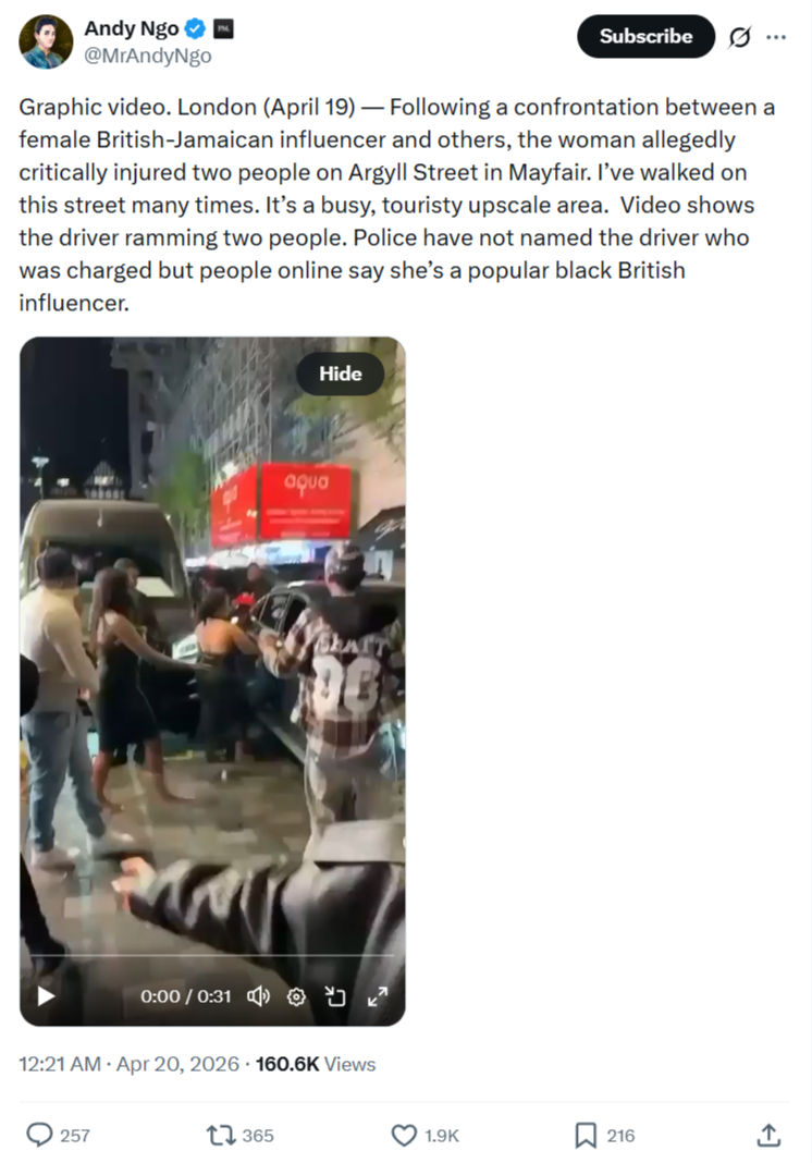Andy Ngo: Graphic video. London (April 19)…