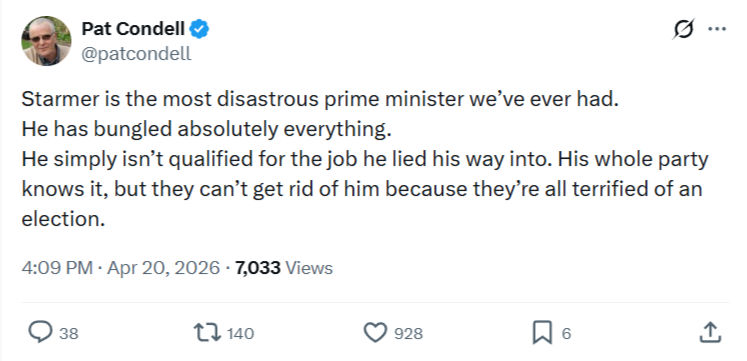 Pat Condell: Starmer is the most disastrous prime minister…