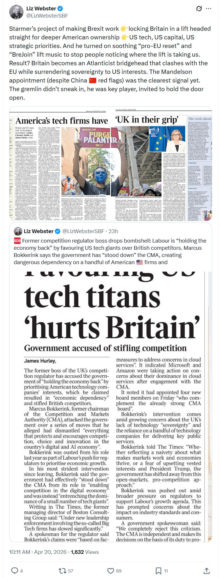 Liz Webster: Starmer’s project of making Brexit work…
