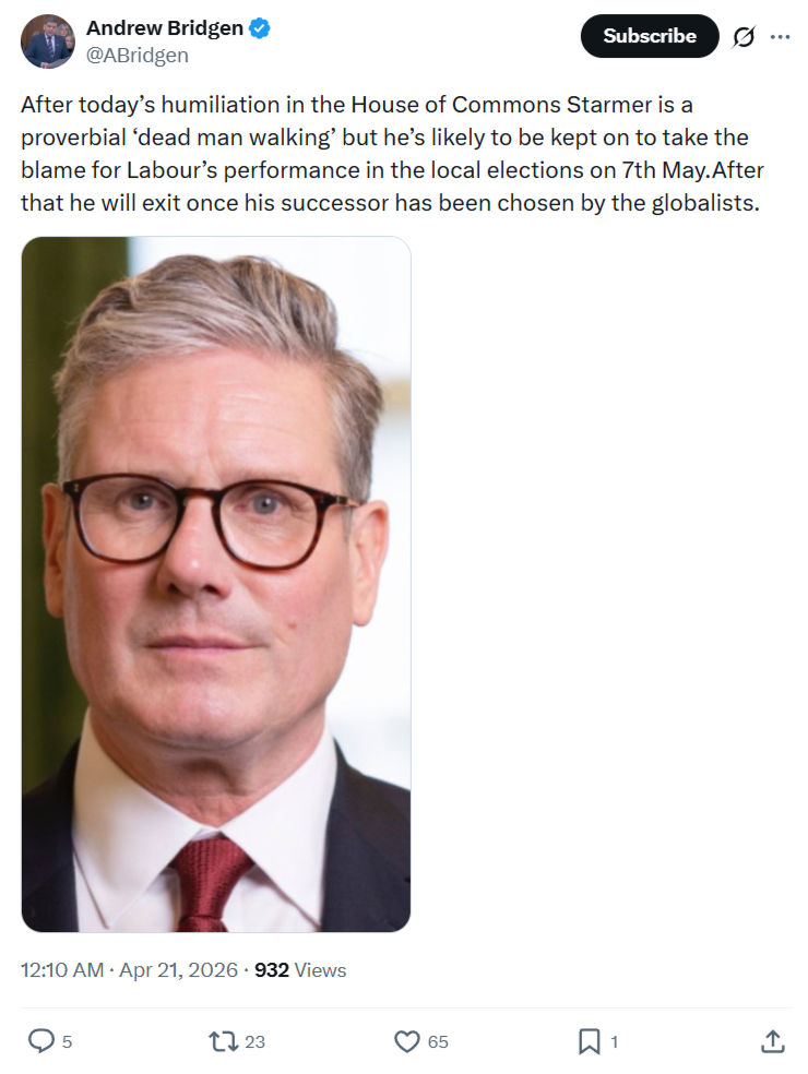 Andrew Bridgen: After today’s humiliation in the House of Commons Starmer…