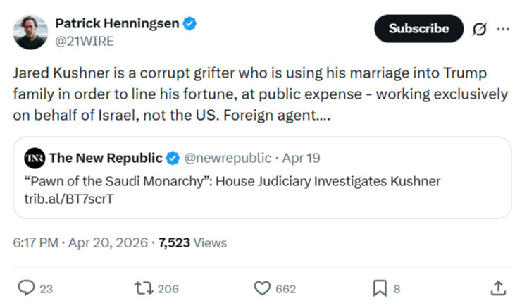 Patrick Henningsen: Jared Kushner is a corrupt grifter…