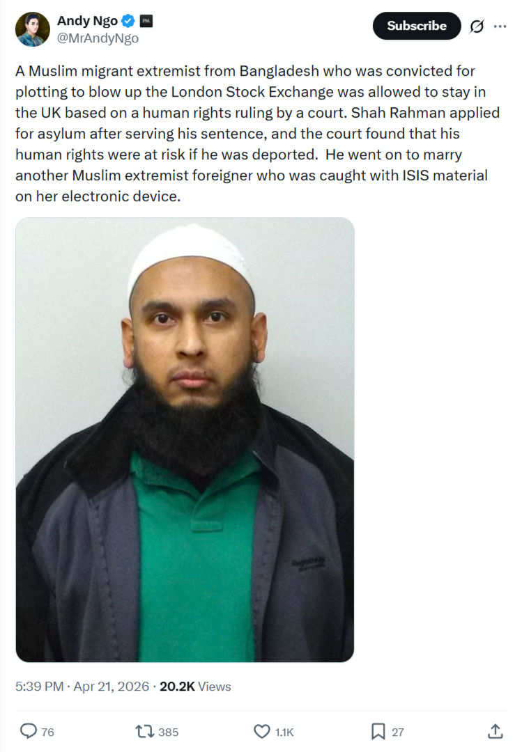 Andy Ngo: A Muslim migrant extremist from Bangladesh…
