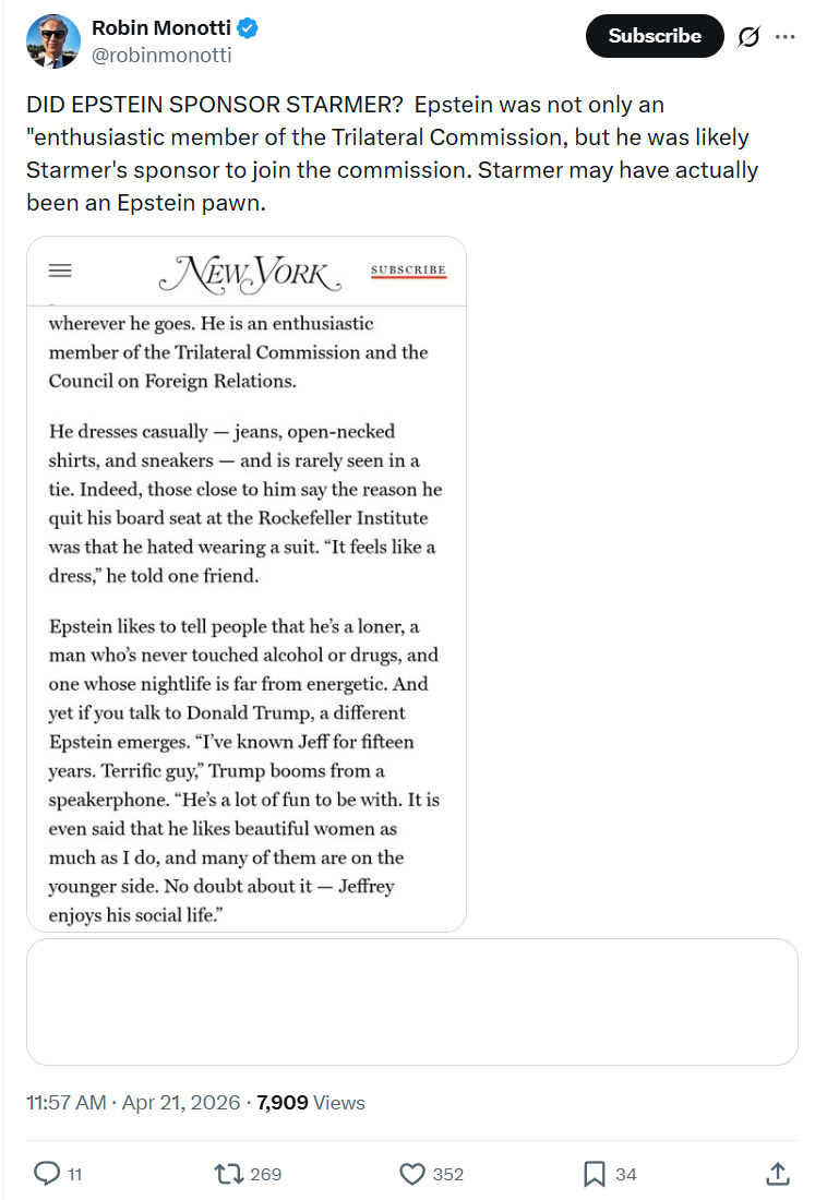Robin Monotti: DID EPSTEIN SPONSOR STARMER?…