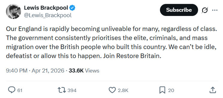 Lewis Brackpool: Our England is rapidly becoming unliveable for many...