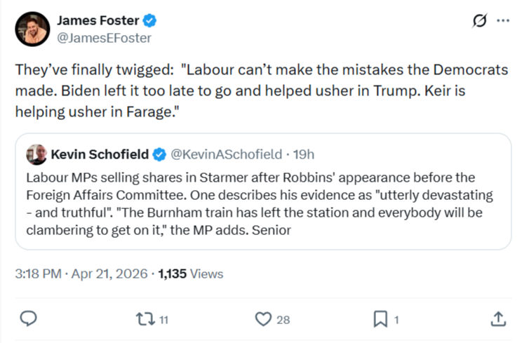 James Foster: They’ve finally twigged…