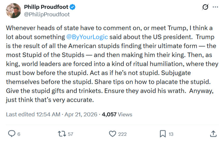 Philip Proudfoot: Whenever heads of state have to comment on…