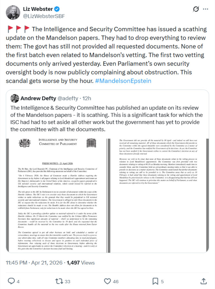 Liz Webster: The Intelligence and Security Committee…