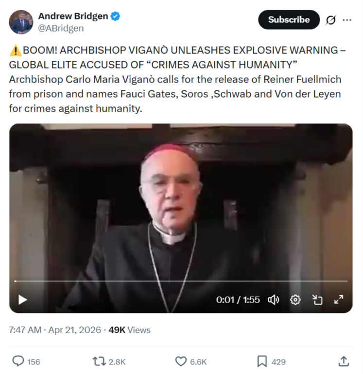 Andrew Bridgen: BOOM! ARCHBISHOP VIGANÒ UNLEASHES…