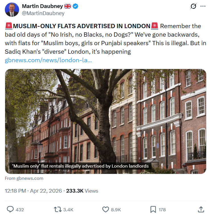 Martin Daubney: MUSLIM-ONLY FLATS ADVERTISED IN LONDON…