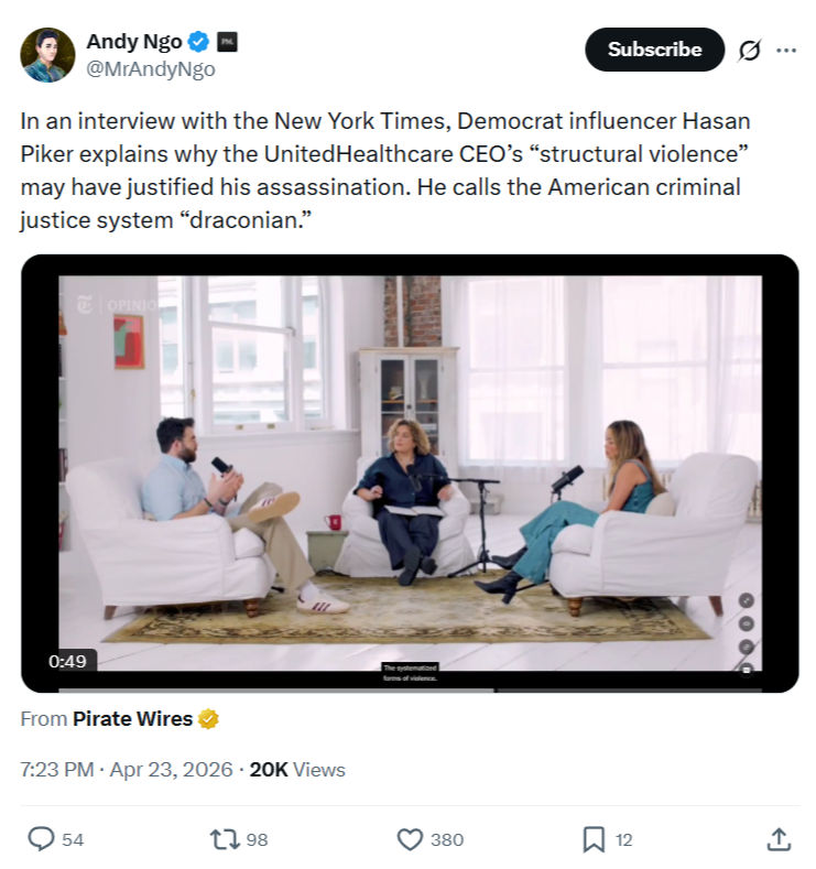 Andy Ngo: In an interview with the New York Times...