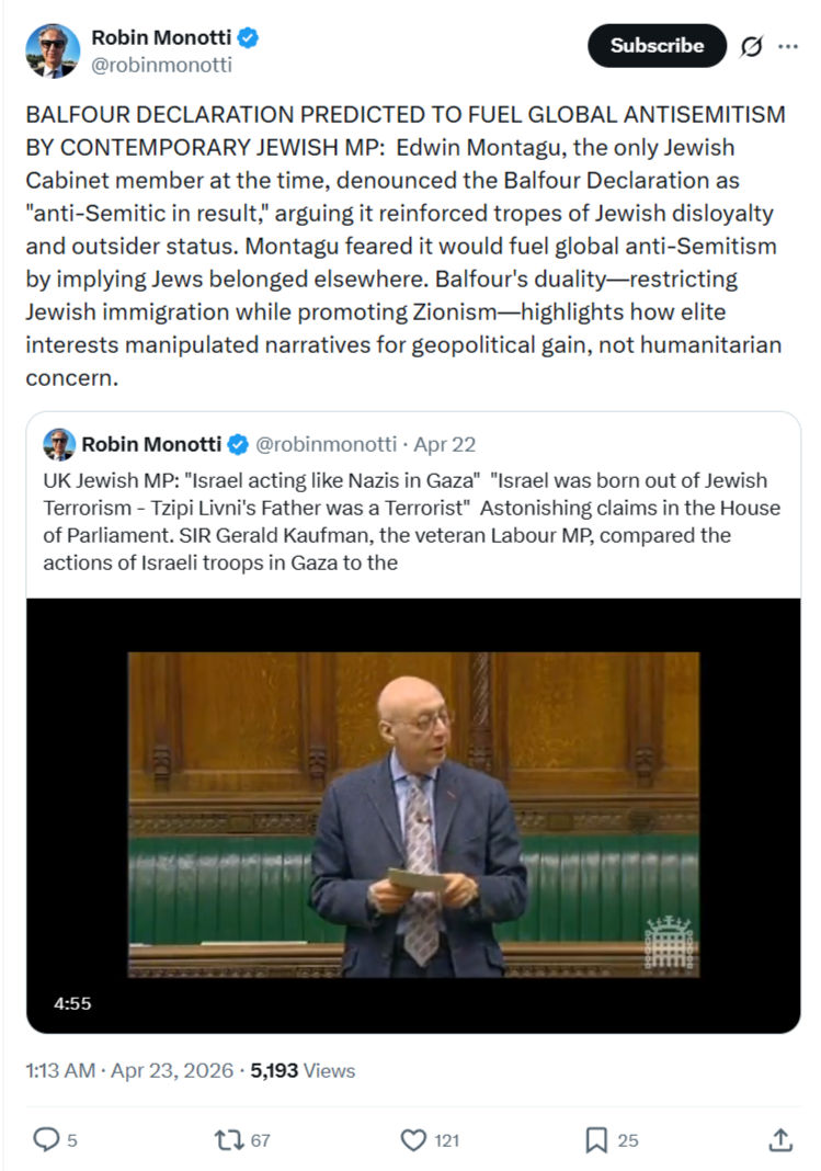 Robin Monotti: BALFOUR DECLARATION PREDICTED TO FUEL GLOBAL...