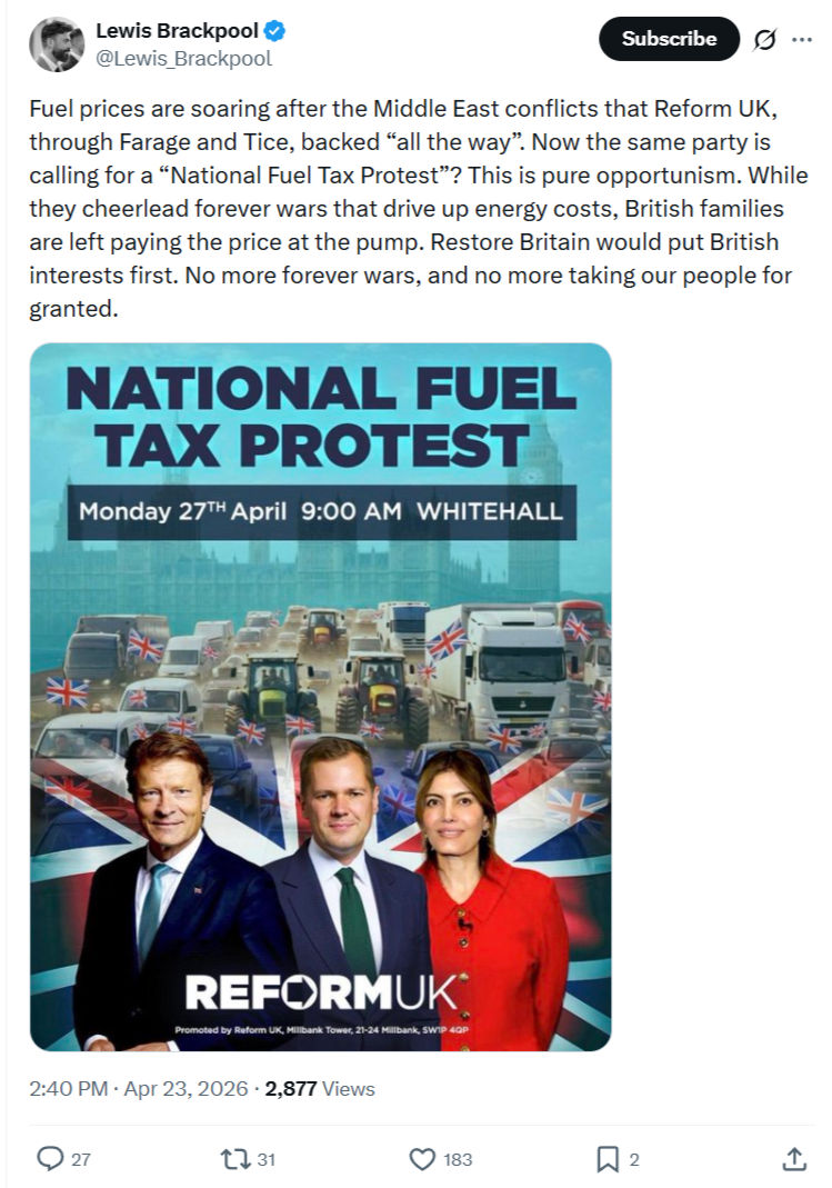 Lewis Brackpool: Fuel prices are soaring after the...