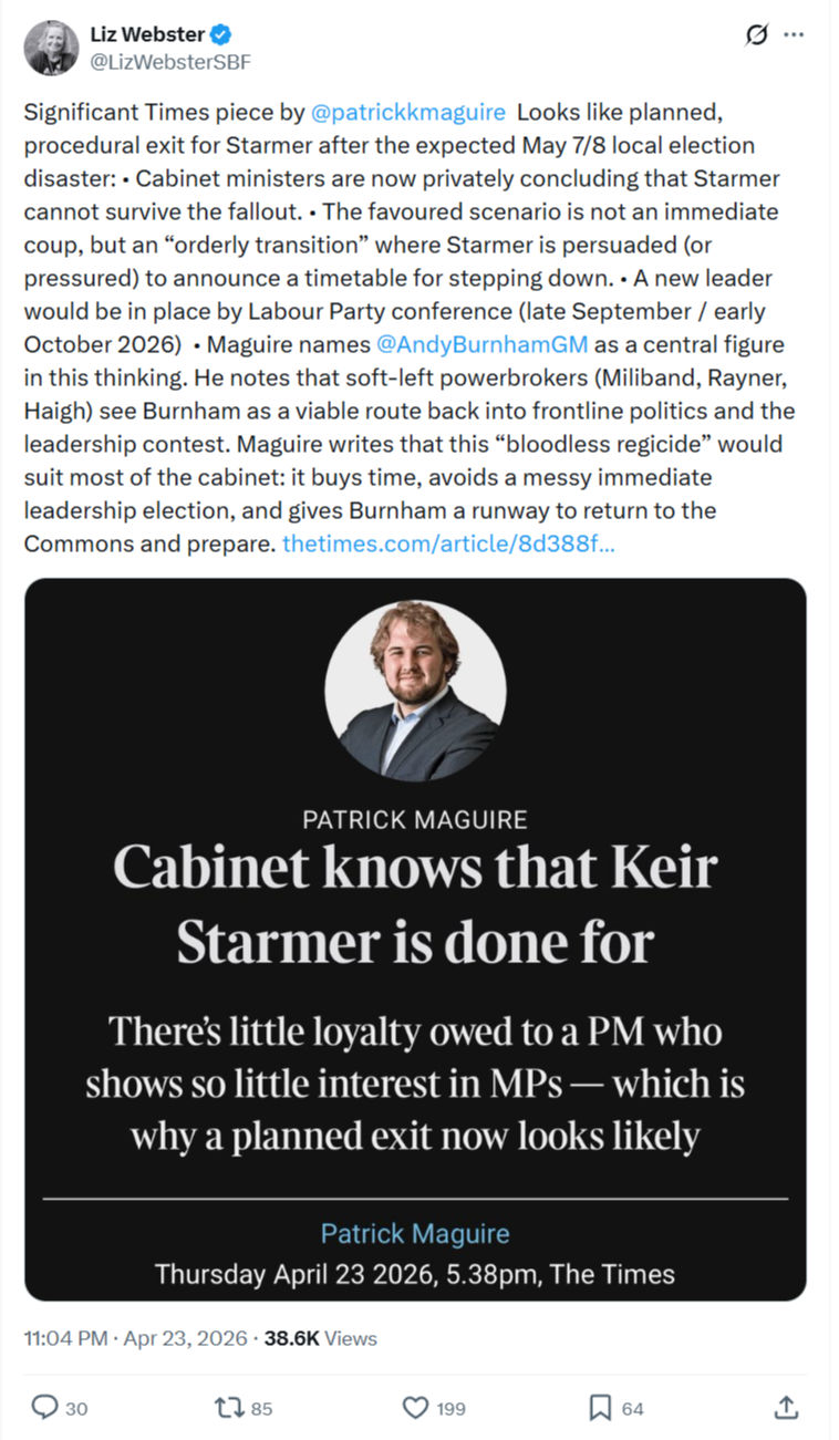 Liz Webster: Looks like planned, procedural exit...