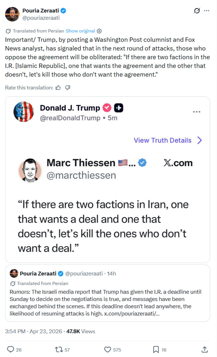 Pouria Zeraati: Important/ Trump, by posting a Washington Post...