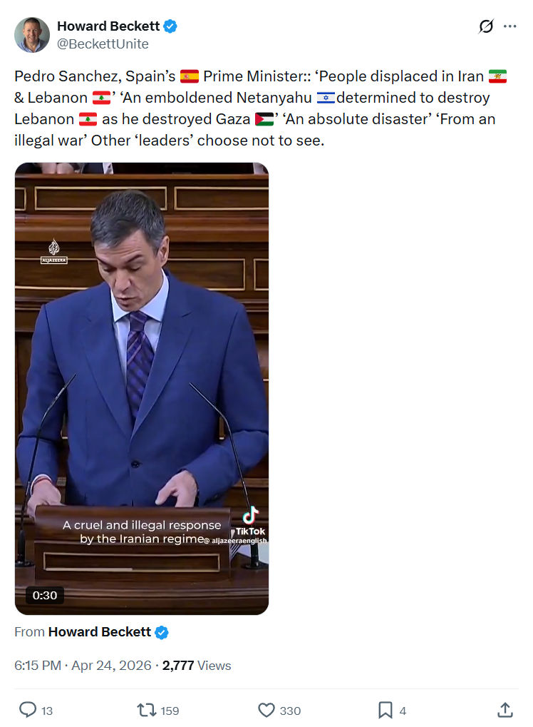 Howard Beckett: Pedro Sanchez, Spain’s 🇪🇸 Prime Minister…
