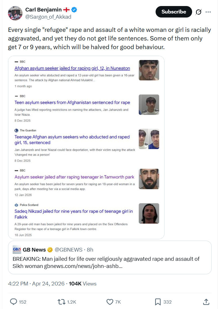 Carl Benjamin: Every single "refugee" rape…