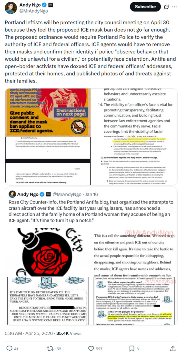 Andy Ngo: Portland leftists will be protesting…