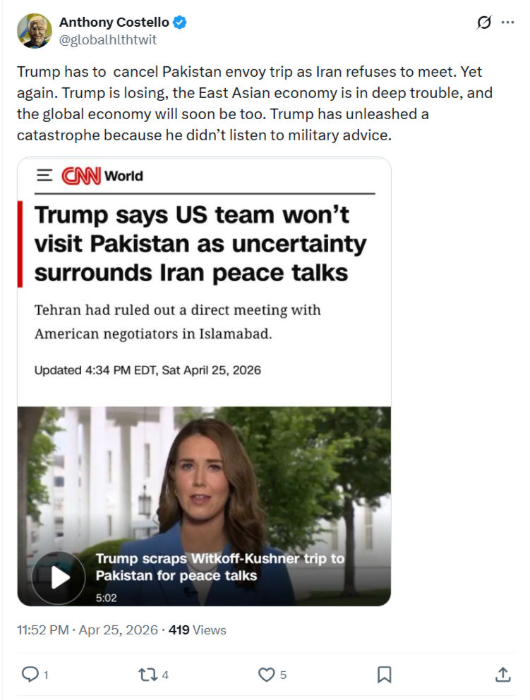 Anthony Costello: Trump has to cancel Pakistan…