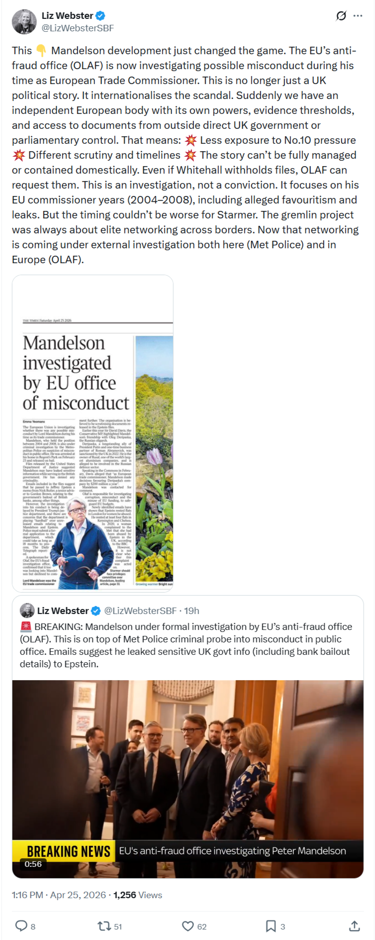 Liz Webster: This 👇 Mandelson development just changed the game…