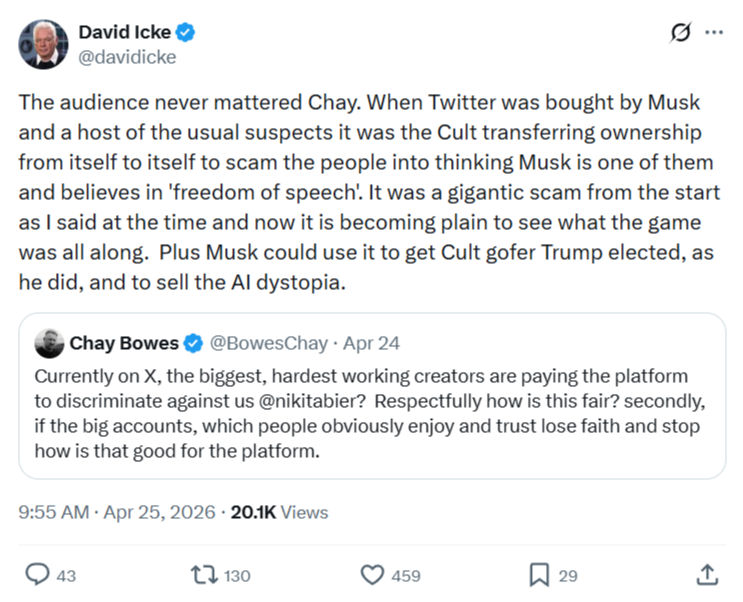 David Icke: The audience never mattered Chay…