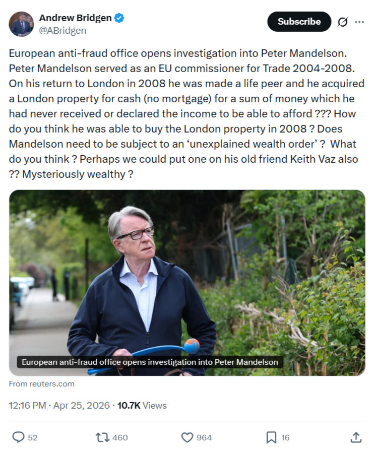 Andrew Bridgen: European anti-fraud office opens investigation…