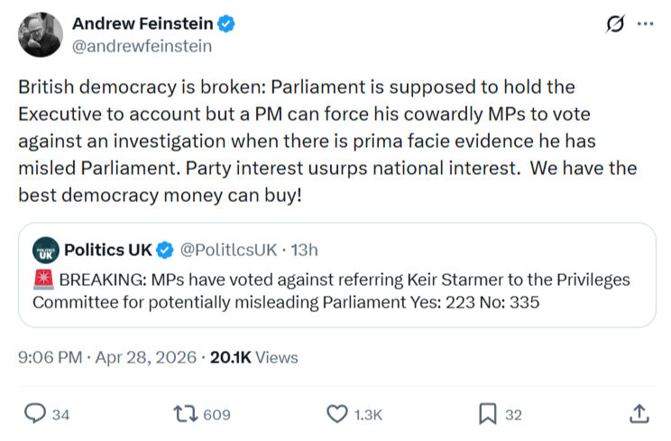 Andrew Feinstein: British democracy is broken…