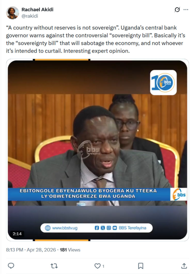 Rachael Akidi: “A country without reserves is not sovereign”…