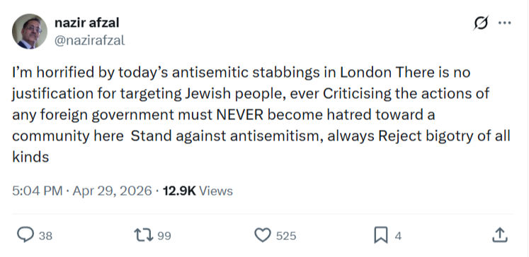 nazir afzal: I’m horrified by today’s antisemitic…