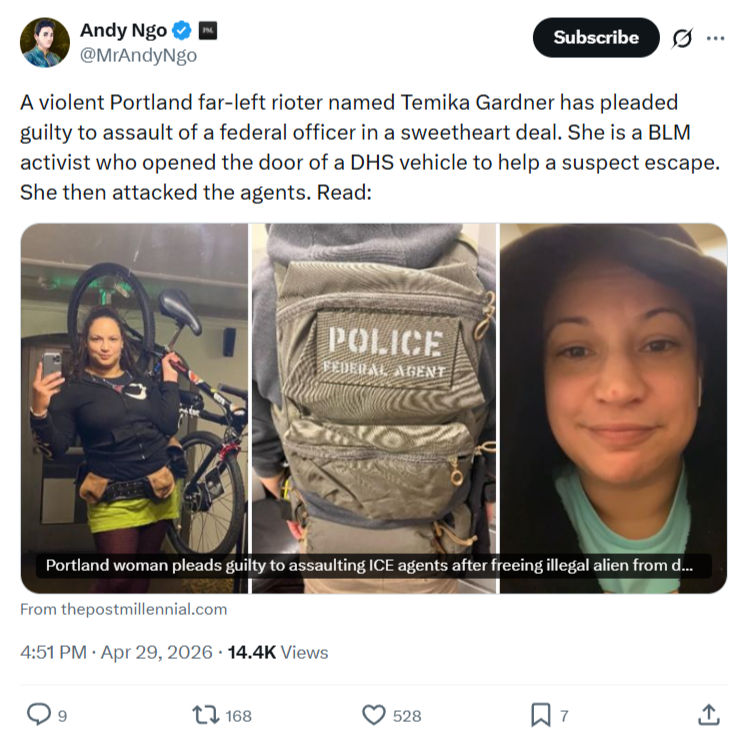 Andy Ngo: A violent Portland far-left rioter named Temika Gardner…