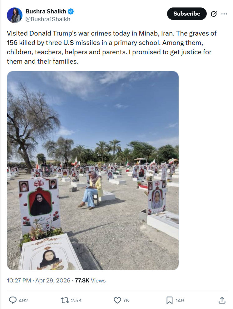 Bushra Shaikh: Visited Donald Trump's war crimes…