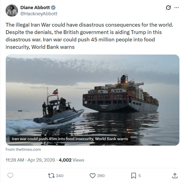 Diane Abbott: The illegal Iran War could have disastrous…