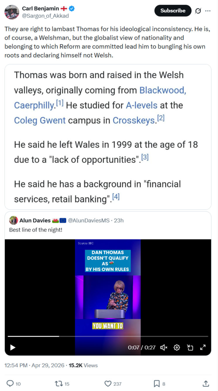 Carl Benjamin: They are right to lambast Thomas…