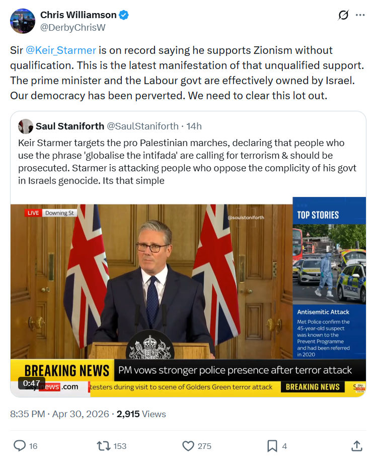 Chris Williamson: Sir  @Keir_Starmer  is on record saying he...