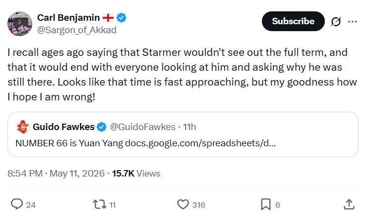Carl Benjamin: I recall ages ago saying that Starmer…