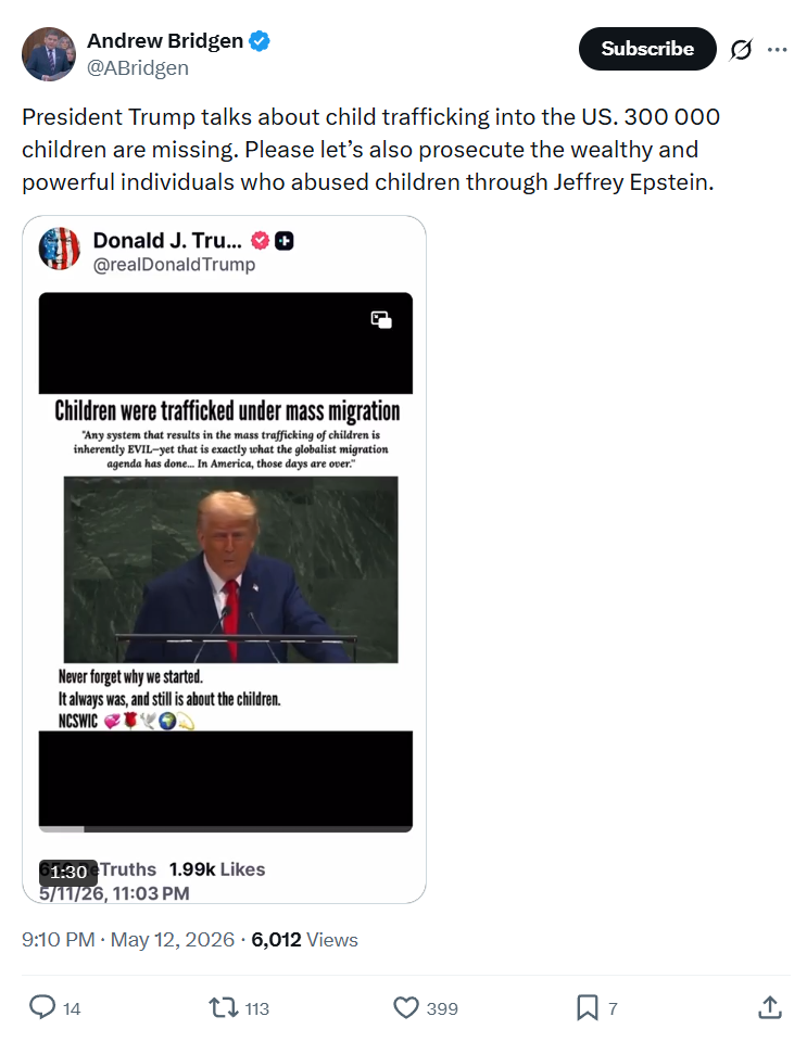 Andrew Bridgen: President Trump talks about child trafficking…
