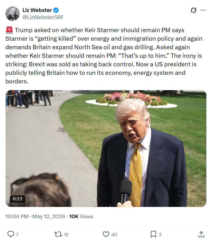 Liz Webster: Trump asked on whether Keir Starmer…