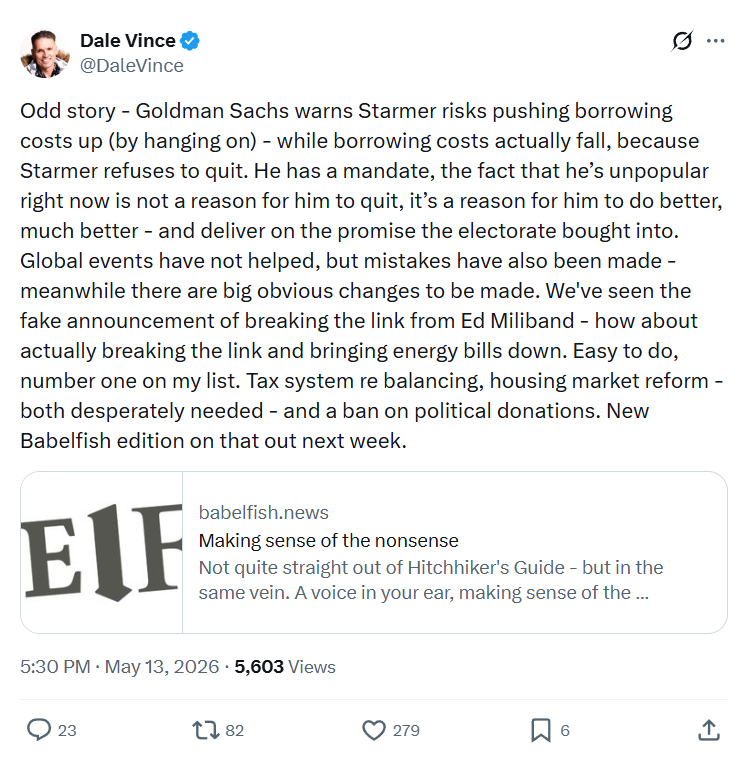 Dale Vince: Odd story - Goldman Sachs warns Starmer…