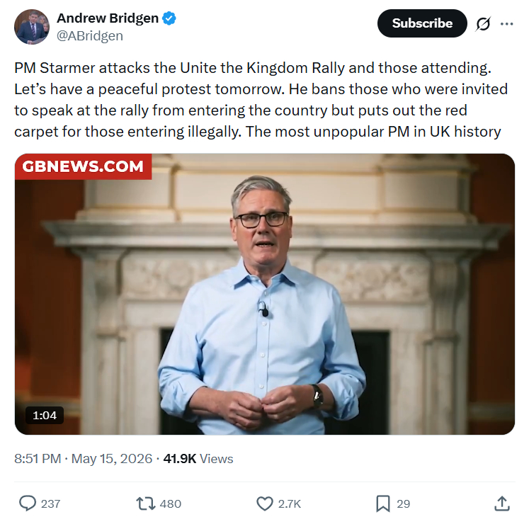 Andrew Bridgen: PM Starmer attacks the Unite…