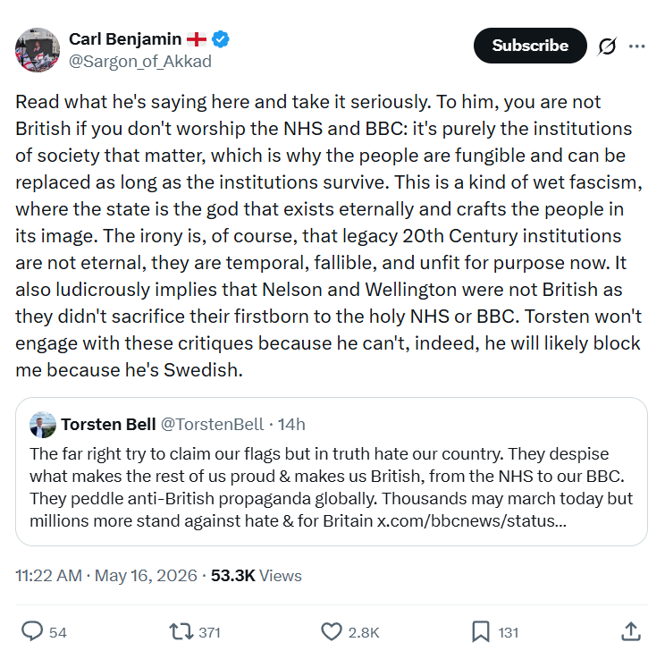 Carl Benjamin: Read what he's saying here…