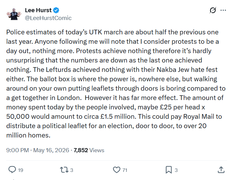 Lee Hurst: Police estimates of today’s UTK march…
