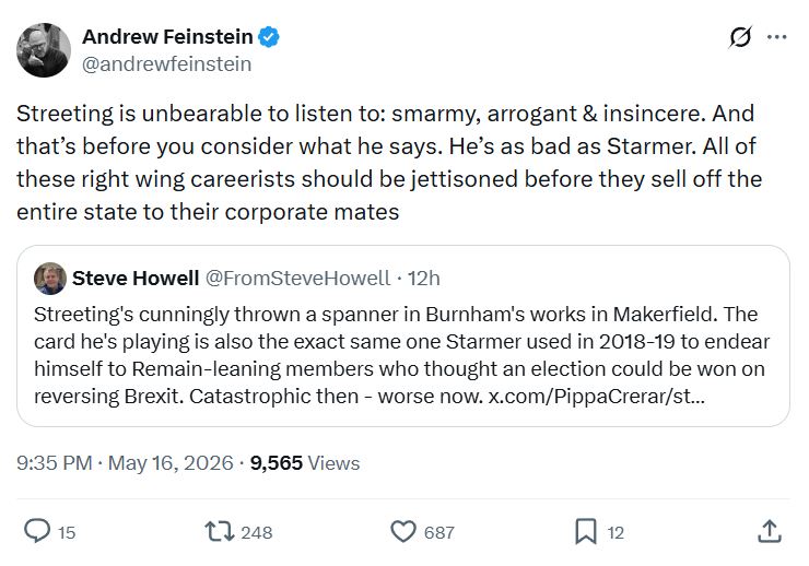 Andrew Feinstein: Streeting is unbearable to listen to…
