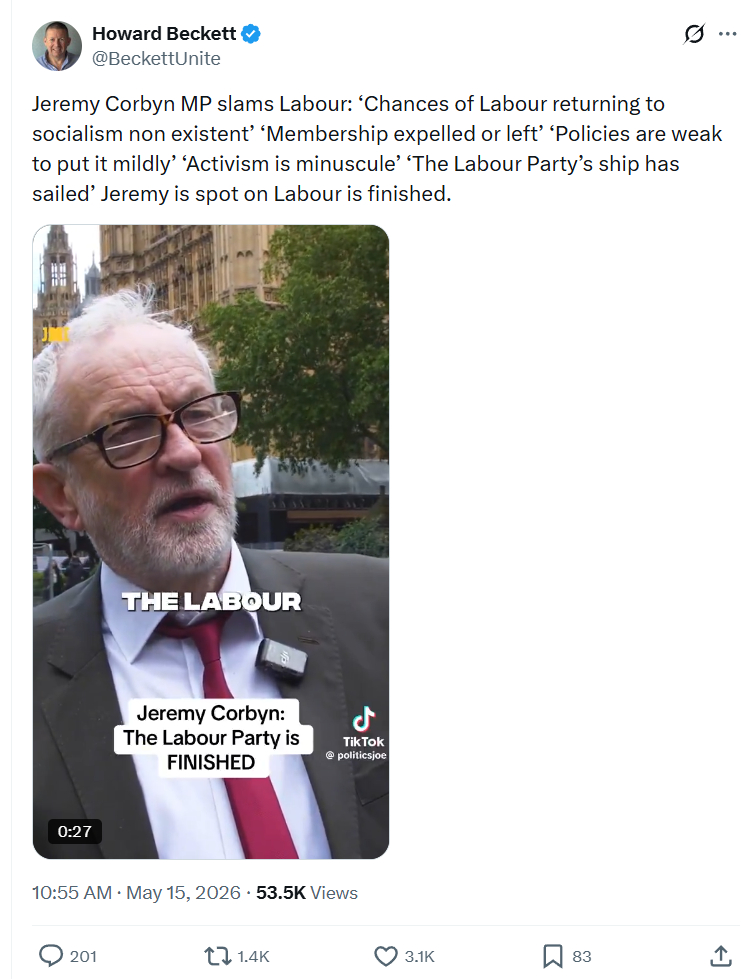 Howard Beckett: Jeremy Corbyn MP slams Labour…