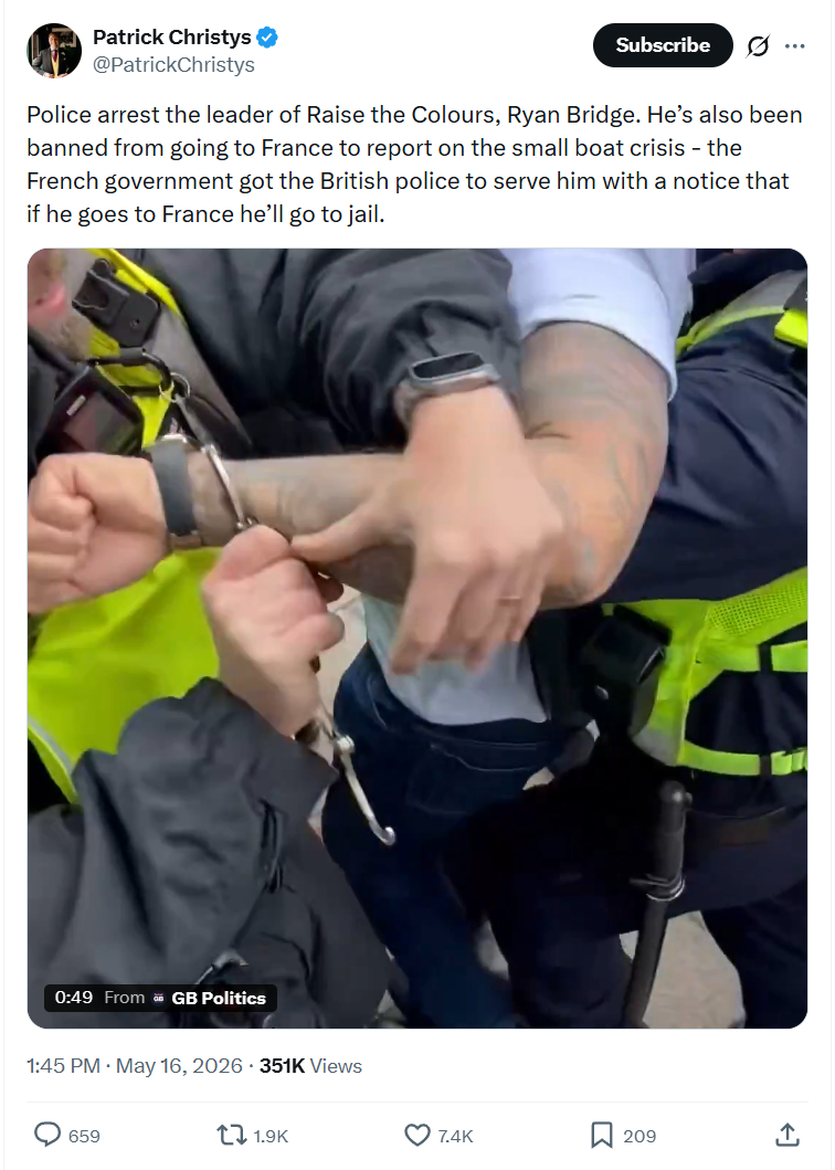 Patrick Christys: Police arrest the leader of Raise the Colours…