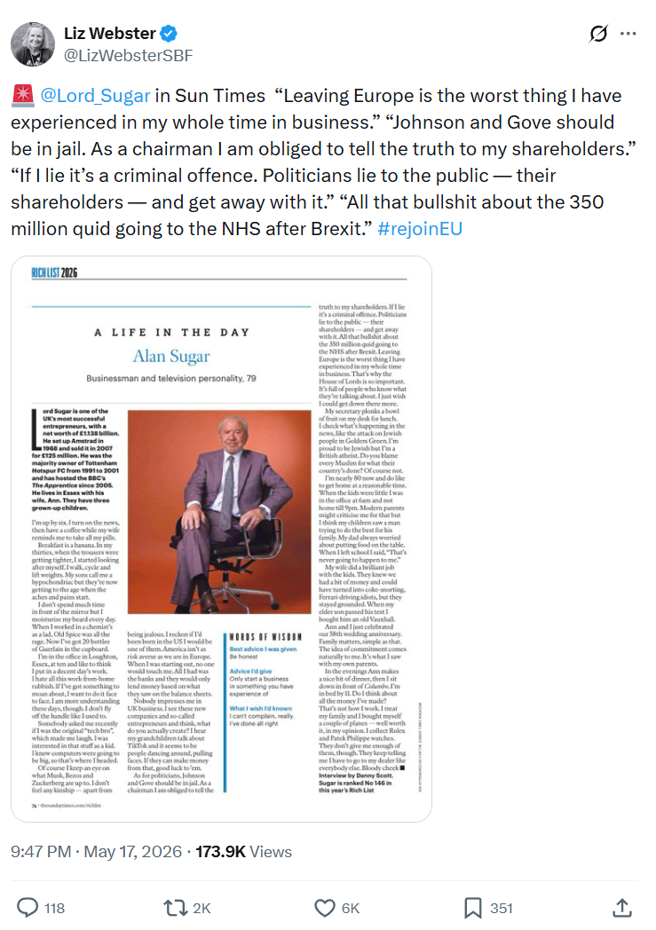 Liz Webster: @Lord_Sugar  in Sun Times…