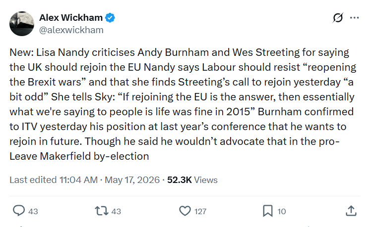 Alex Wickham: New: Lisa Nandy criticises Andy Burnham…