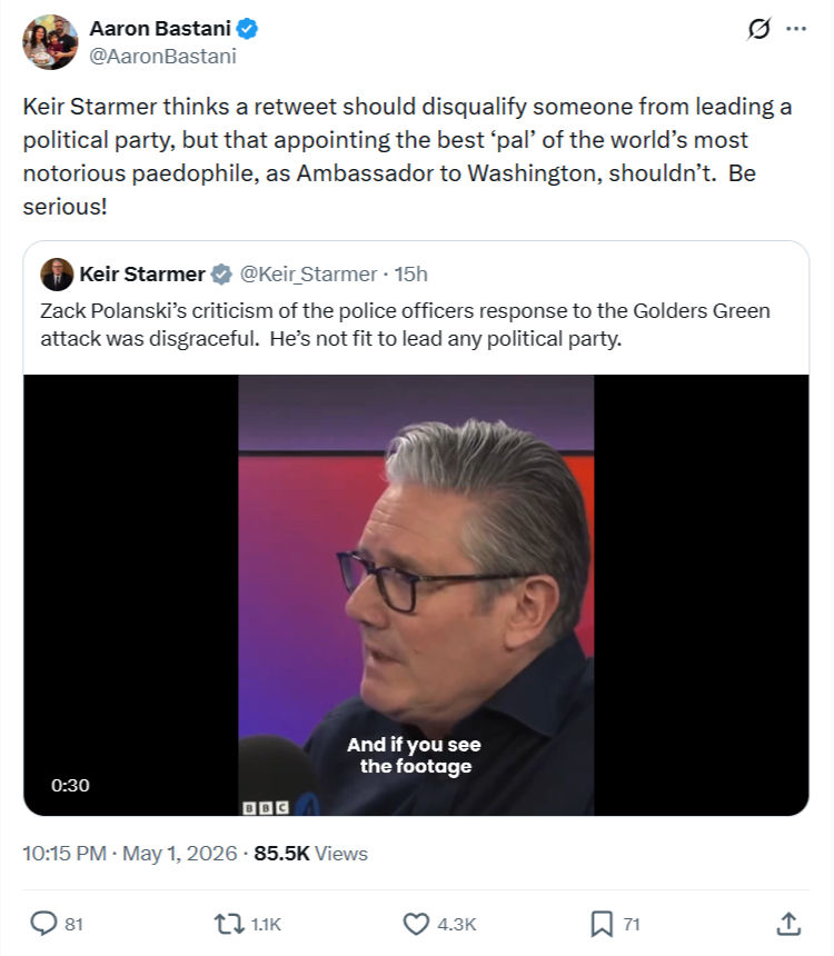 Aaron Bastani: Keir Starmer thinks a retweet…