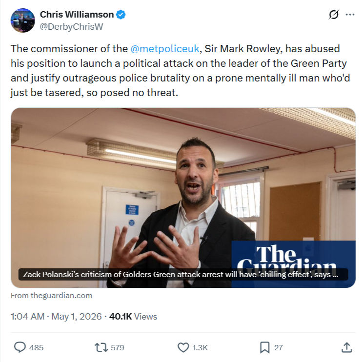 Chris Williamson: The commissioner of the  @metpoliceuk…